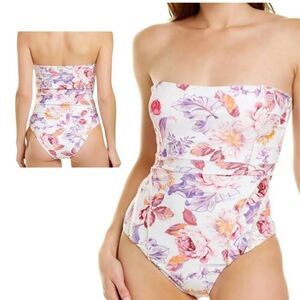 Brand New Nanette Lepore Women’s 8 White Multi Floral One Piece Swimsuit